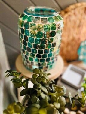 On the Seashore Wax Warmer, Green Mosaic Glass • Retired BNIB